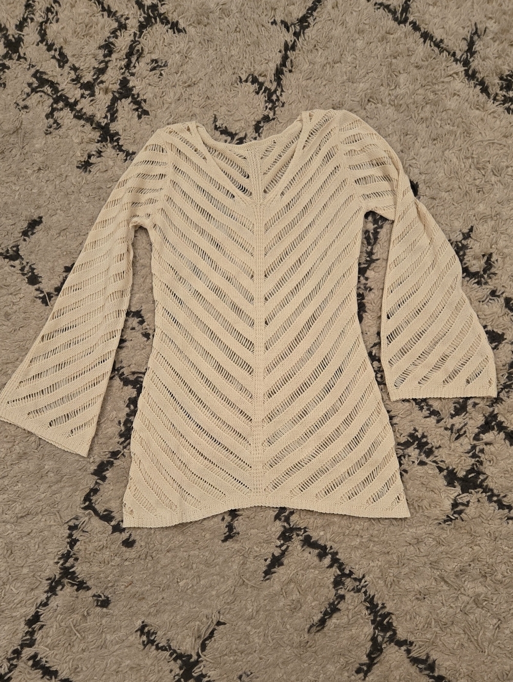 SHEIN Cream Open-Knit Chevron Swim Coverup